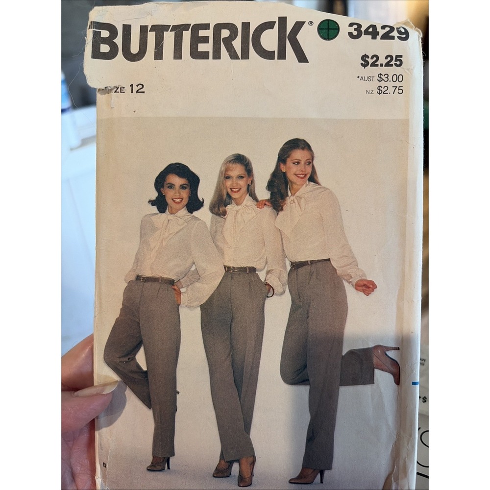 Vintage Butterick Pants Sewing Pattern 3429 Size 12 Tapered Straight Leg Cut